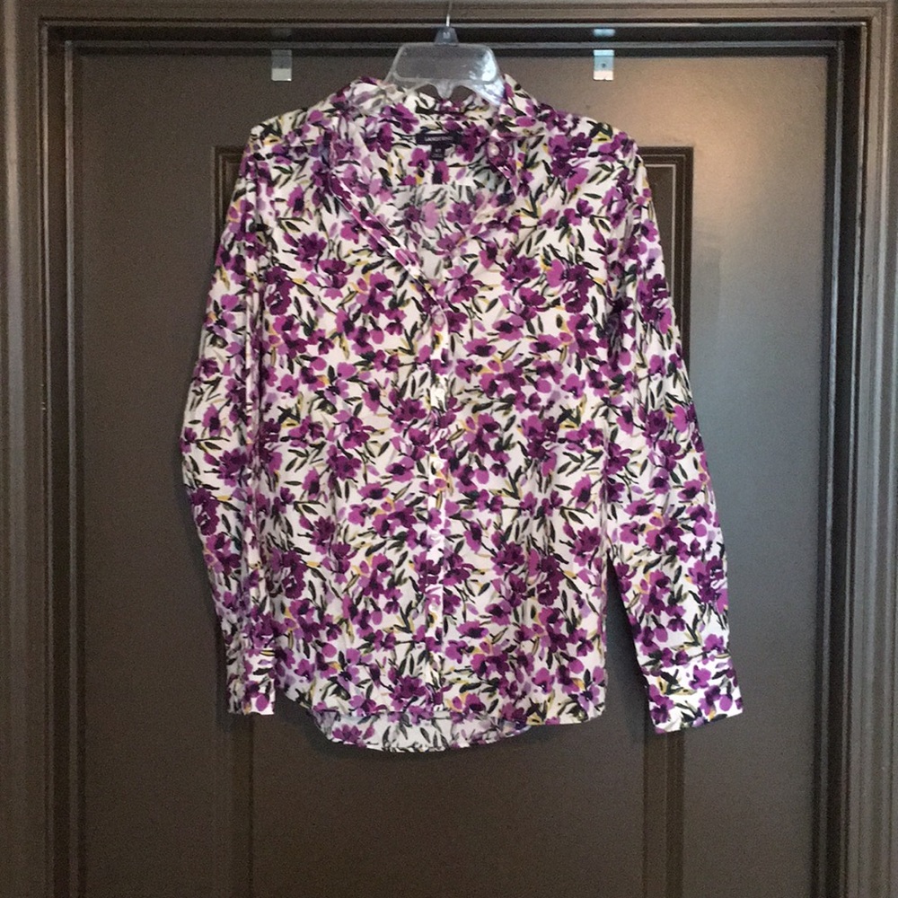 Floral Lands End oxford blouse